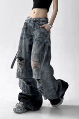 Washed Ripped Wide Leg Jeans