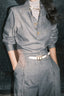 Tailored Twill Asymmetrical Cut Blouse Pants Two Piece Set