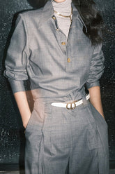 Tailored Twill Asymmetrical Cut Blouse Pants Two Piece Set