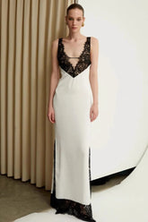 Sexy V Neck Lace Bandage Sleeveless Cocktail Formal Dress