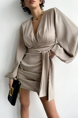 Elegant Satin V Neck Slim Cocktail Dress