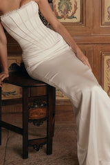 Elegant White Strapless Tie Satin Slim Bodycon Formal Dress