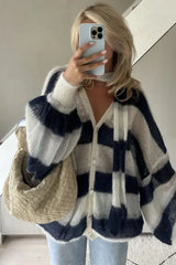 V-Neck Patchwork Knit Cardigan