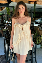 Solid Chiffon Ruffle Tie Asymmetrical Slip Dress