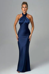 Satin Backless Tie Sleeveless Chic Elegant Formal Dress