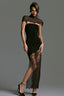 Lace Trim Strapless Cape Backless Slit Fit Lace Dress