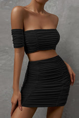 Raglan Sleeve Pleated Bodycon Skirt Two Piece Set