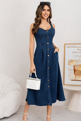 Washed Button Front Cami Denim Dress