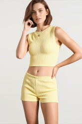 Knit Crop Top Bodycon Shorts Vacation Set