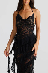 Backless Lace Halter Maxi Dress