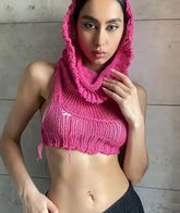 Knit Hooded Solid Crochet Sleeveless Cami Top