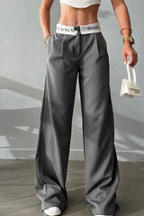 High Waist Straight Color Block Printed Office Casual Pants