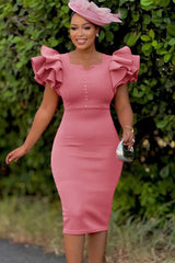 Chic Beaded Ruffled Sleeve Bodycon Cocktail Dress