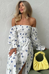 Vintage Ruffle Midi Side Slit Floral Dress
