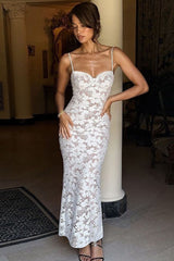 Elegant Lace Patchwork Cami Maxi Lace Dress