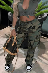 Street Style High Waist Straight Camo Multi Color Cargo Pants