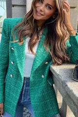 Textured Double-Breasted Mid-Length Blazer