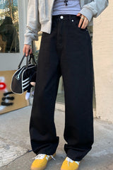 Solid Color Contrast Print Loose Straight Casual Jeans