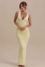 Sleeveless V Neck Ruched Back Slit Bodycon Party Dress