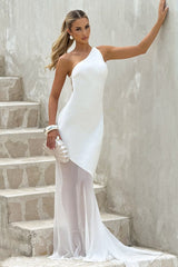 Sexy Asymmetric Backless Sheer Paneled Solid Formal Dress