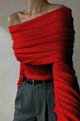 Off Shoulder Slim Knit Sweater