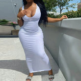 Ribbed Stripe Sleeveless V-neck Midi Dress