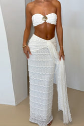 Bandeau Metallic Color Block Crop Stripe Two Piece Set