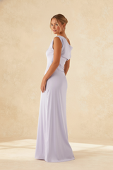 Solid Asymmetric Neckline Formal Dress