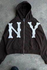 Embroidered Floral Print Zip Hoodie