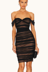 Sexy Off Shoulder Strapless Mesh Chic Cocktail Dress