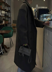 Solid Double-Breasted Turn-Down Overcoat