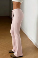 Solid Color Drawstring Low Waist Butt Lifting Flared Pants