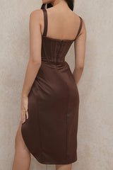 Sexy Deep V High Waist Spaghetti Strap Asymmetric Short Cocktail Dress