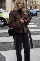Wide Lapel Belted Cropped Wool Coat