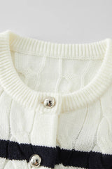 Black White Wool Twist Knit Cardigan