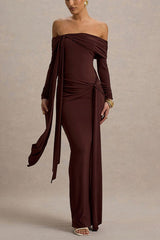 Elegant Solid Strapless Off Shoulder Bodycon Slim Formal Dress