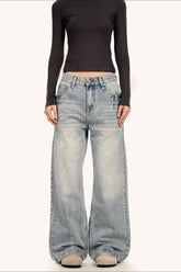 Light Wash Straight Leg Cat Whisker Jeans