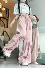 Pink Bow Tie Wide Leg Cargo Jeans