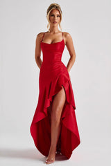 Satin Spaghetti Strap Backless Tie Elegant Sexy Formal Dress