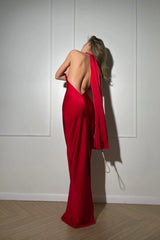 Sexy Backless Satin Solid Silk Dress