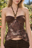 Retro Beaded Halter Asymmetrical Mesh Tank Top