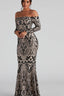 Boat Neck European Trendy Formal Evening Maxi Sequin Dress