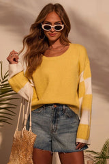 Colorblock Print Knit Sweater