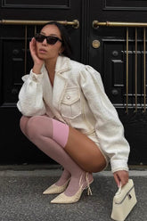 Knit Tweed Crop Jacket Shorts Tweed Suit Set