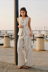 Striped Tank Top Wide Leg Loose Elegant Two Piece Set