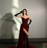 Burgundy Jersey Mermaid Prom Dress