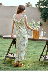 Leaf Edge V-neck Ruffle Vacation Floral Dress