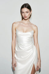Satin Split Spaghetti Strap Bodycon Cocktail Dress