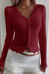 Retro Sheer Lace Long Sleeve Top