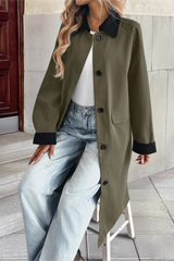 Lapel Color Block Single Breasted Long Office Casual Overcoat